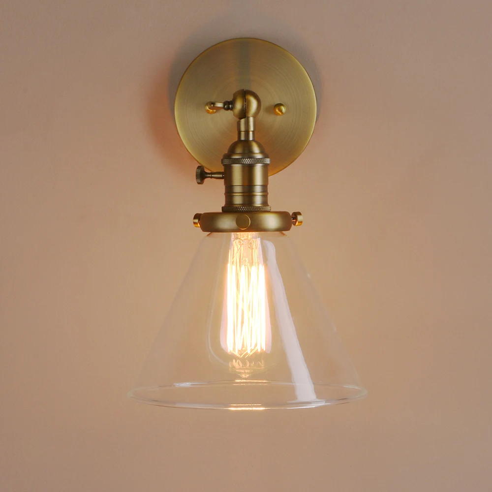 Permo-lâmpada de parede com funil de vidro, 7.3 polegadas, luminária vintage e27 para decoração de casa, loft, quarto