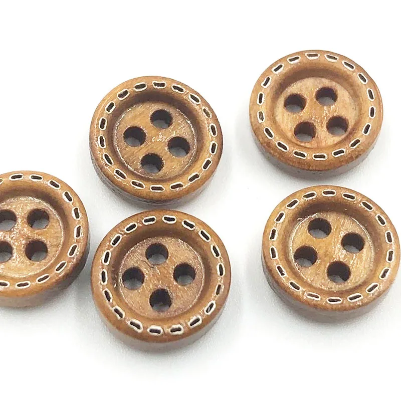 50pcs mini 1cm mix color Wooden sewing button scrapbook round dotted coffee four holes 10 mm WB743