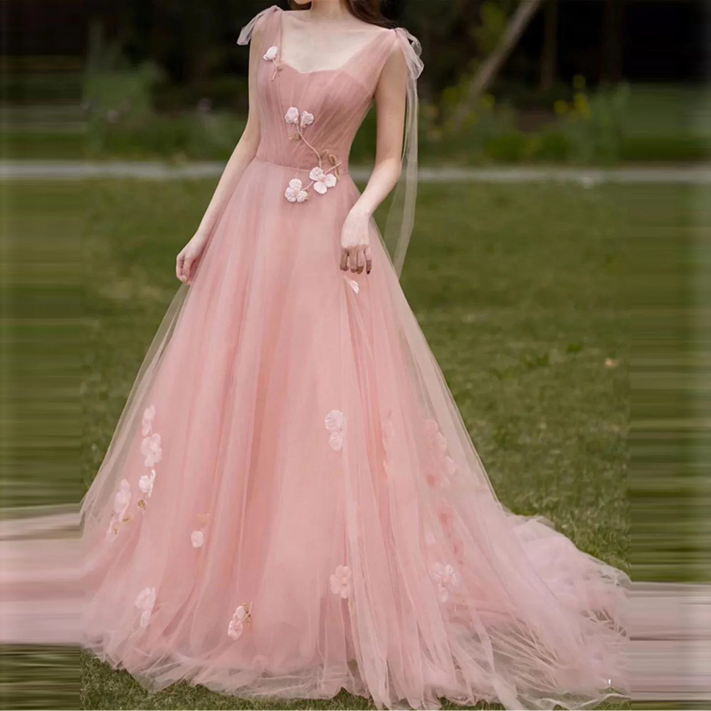 Abito a fascia rosa petalo abito da sposa rosa abito da ballo femminile abito in Tulle abito da damigella d'onore per ospiti di nozze realizzato su misura