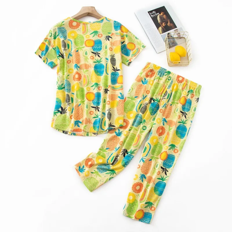 2024 Summer Women Casual Loose Pajama Sets Ladies Soft Cotton Sleepwear Suit Women's Pijama Mujer Grande Oversize Home Clothes