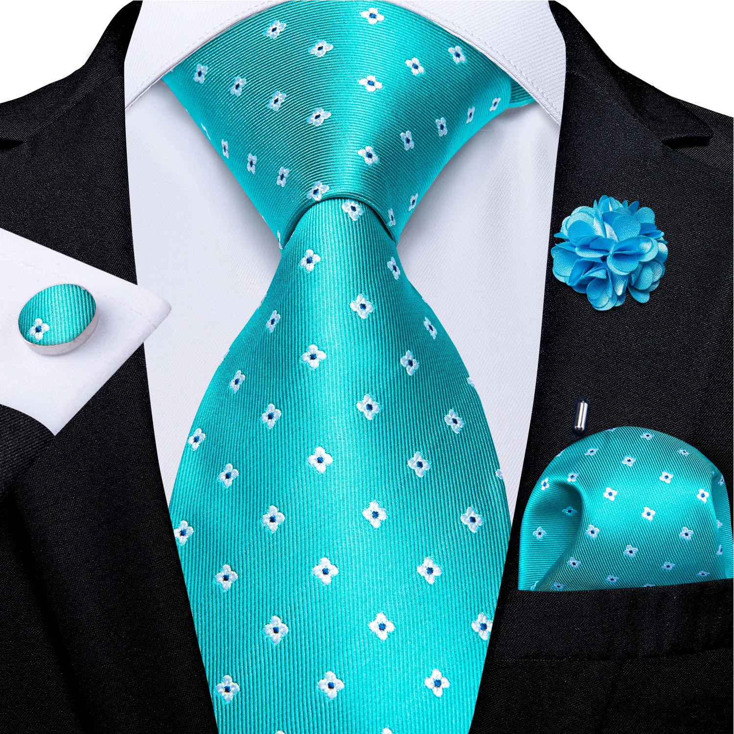 Floral Pink Ties For Men Wedding Party Man Tie Handkerchief Brooch Cufflinks Set Men Accessories Gravata