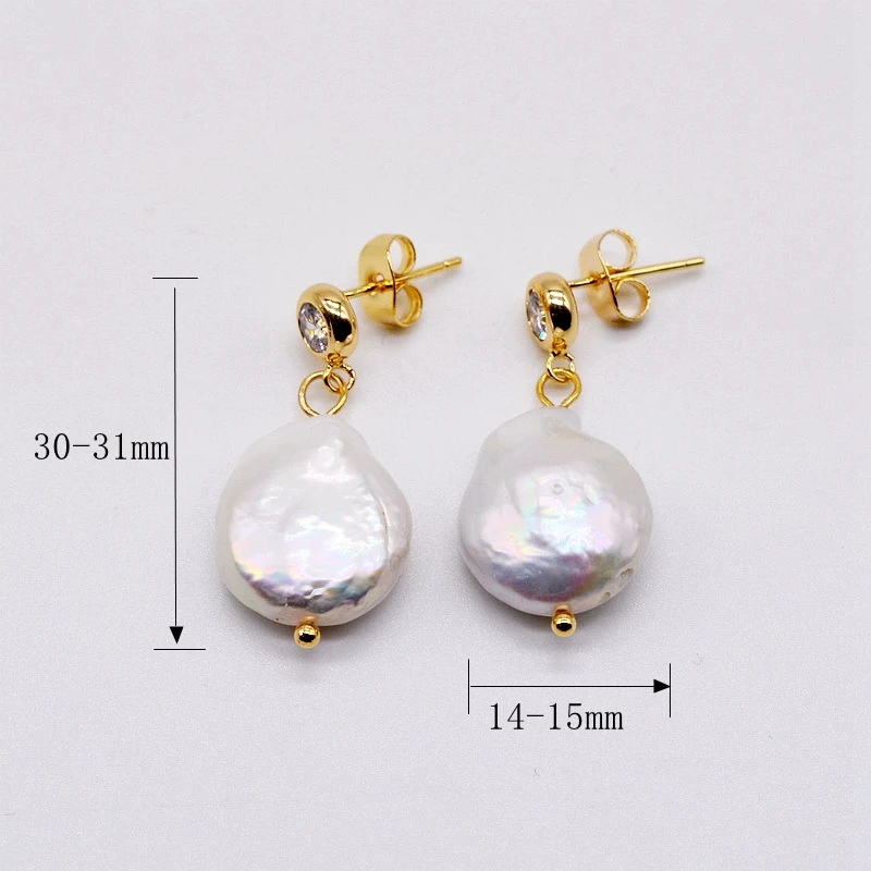 Pearl Earrings White Natural Pearl Pendant Cubic Zirconia Baroque Gold Women Earrings