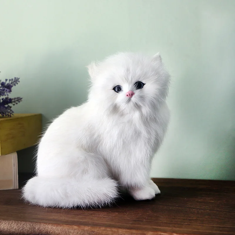 Cute Simulation Stuffed Plush White Persian Cats Realistic Lovely Cat Dolls Animal Model Home Decor Ornaments Kids Girls Gift