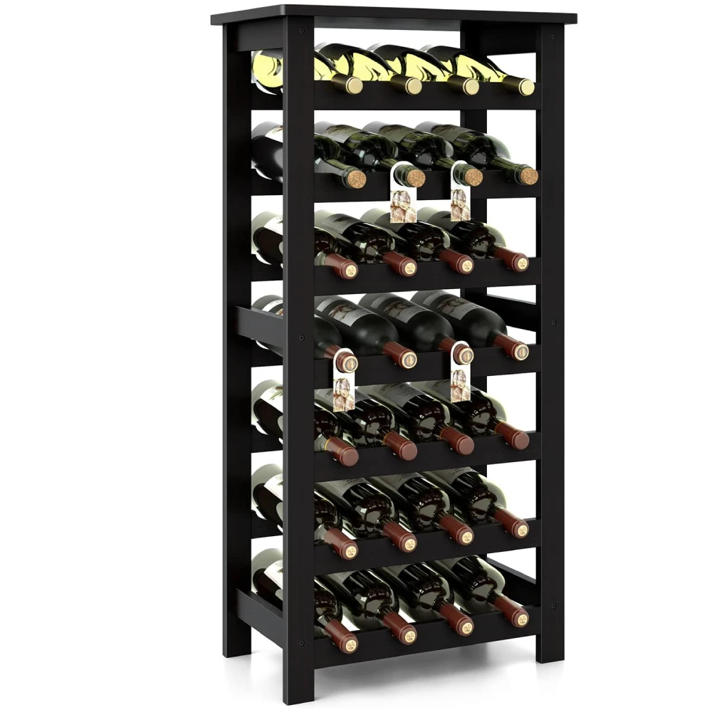 US Warehouse Wooden Wine Rack 7 Tier Free Standing Wine Storage Rack Display Shelves 28 Bottles Capacity Storage Standing Table