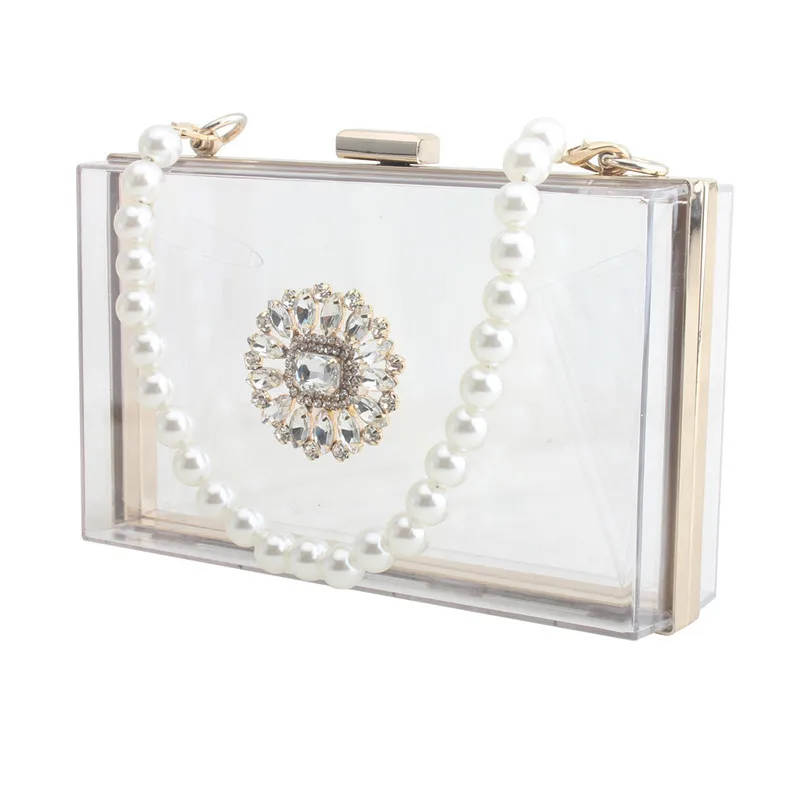 18X11 Cm Mùa Hè 2020 Mới Acrylic Trong Suốt Nắp Túi Clutch Kim Cương Dính Hoa Túi Cầm Tay Ăn Tối Túi túi Đeo Vai A6135