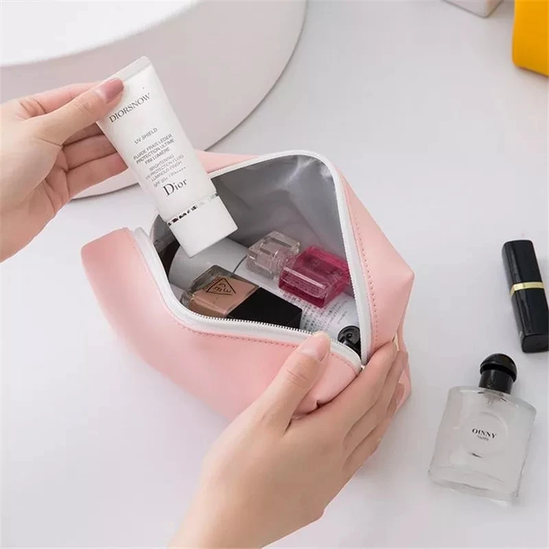 Women Waterproof Cosmetic Bag PU Cute Candy Colors Travel Makeup Bags Woman Portable Make Up Toiletry Storage Bag Organizer Box