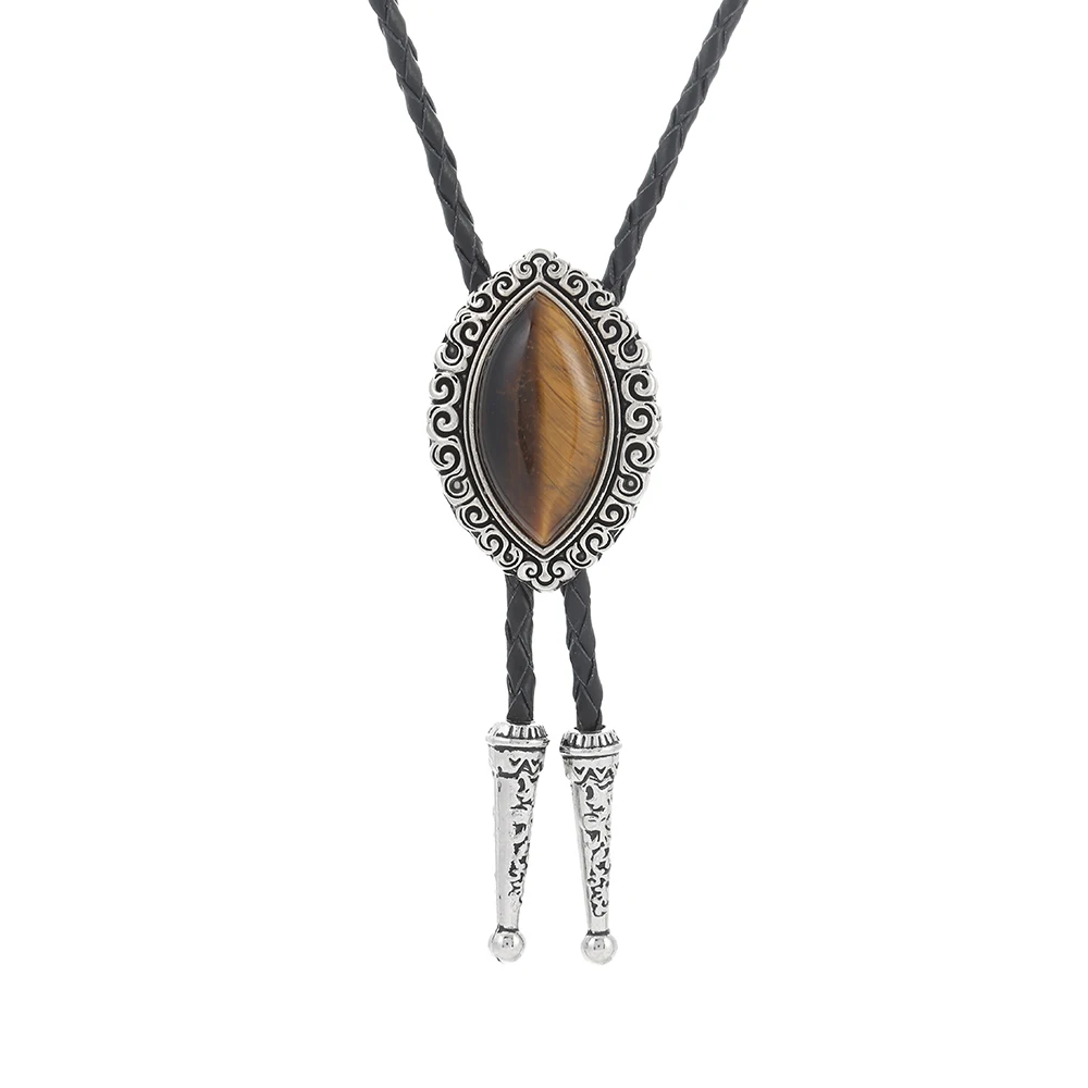 Nieuwe unisex bolo stropdas natuursteen grote ogen rvs ketting bruiloft mode