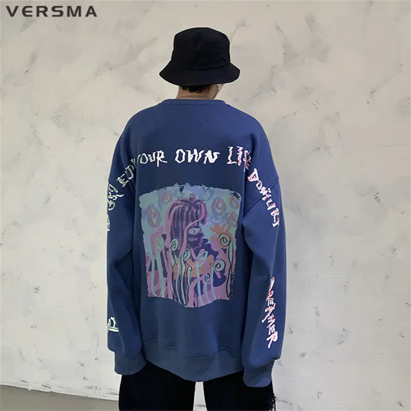 

VERSMA Japanese Vintage Graffiti Print Oversized Hoodie Sweatshirt Men European Streetwear Hip Hop Swag Hoodies Dropshipping 5XL