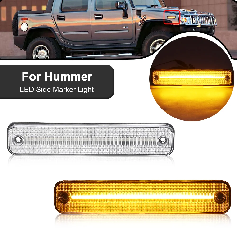 1Pair Smoked /Clear LED Front Side Marker Lamp Amber For Hummer H2 2003 2004 2005 2006 2007 2008 2009 Light OEM #:25952319