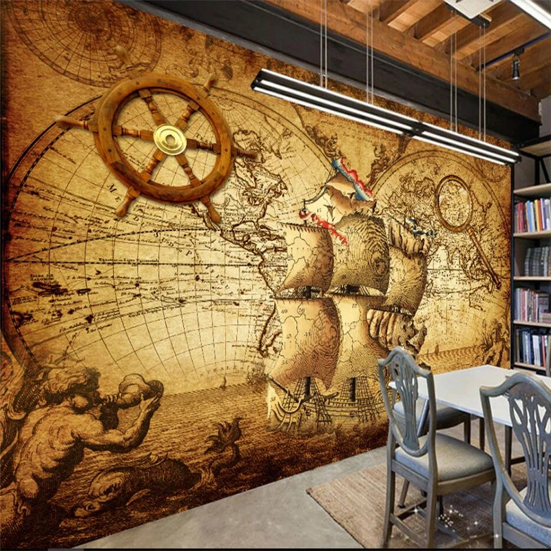 wellyu Custom large 3d mural retro nautical world map living room bedroom theme mural sofa background wall home decor wallpaper