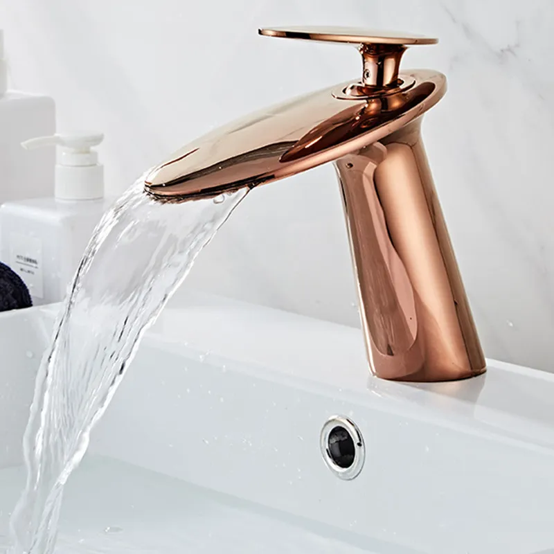 

Bathroom Basin Faucet Hot and Cold Crane Brass Sink Mixer Single Lever Waterfall Sink Faucet Water Faucet Crane Rose Gold