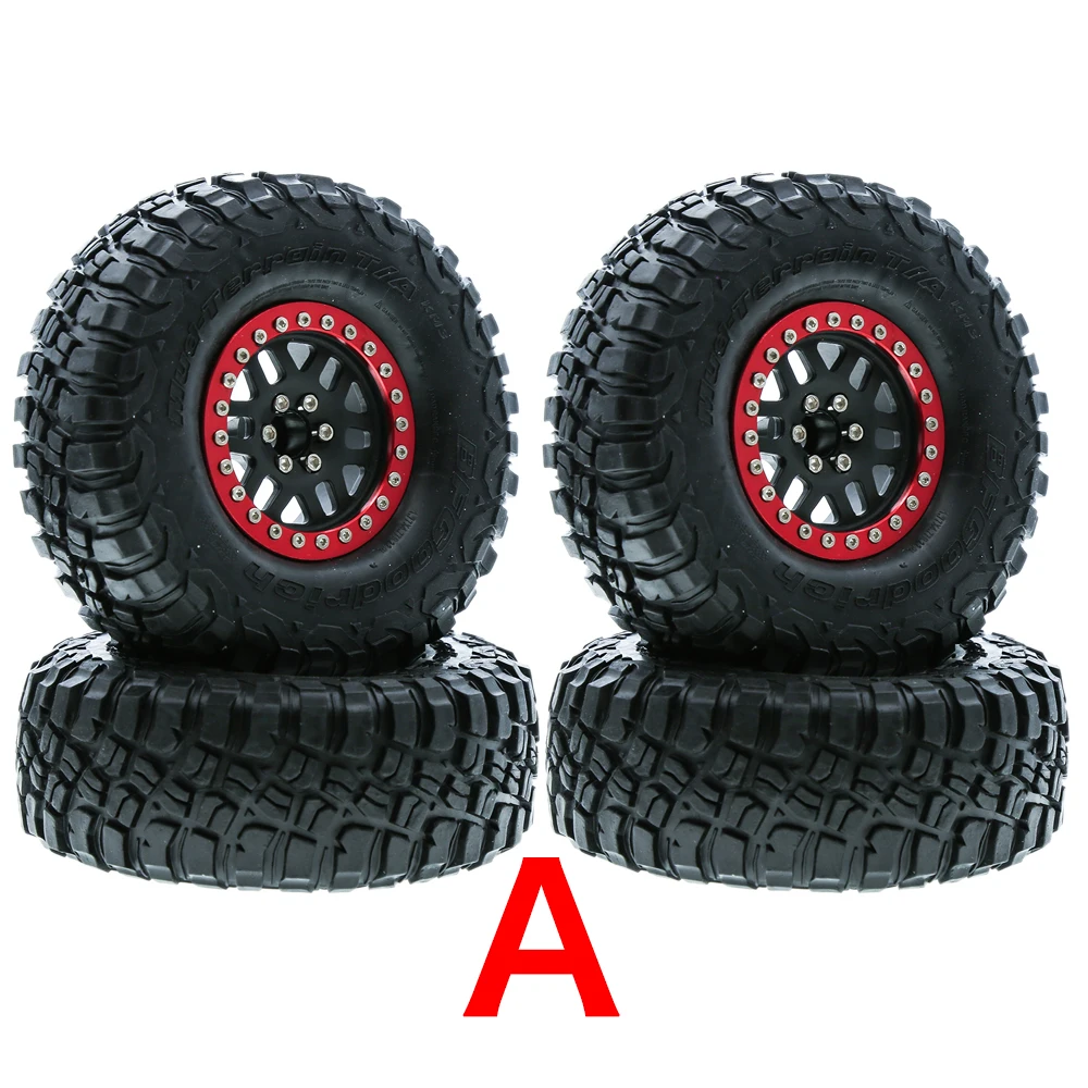 1 Set Aluminum Alloy 2.2 Inch Wheels Rims + Wheel Tire For 1/10 SCX10 90046 AXI03007 SCX10II Traxxas TRX4 D90 RC Crawler Axial