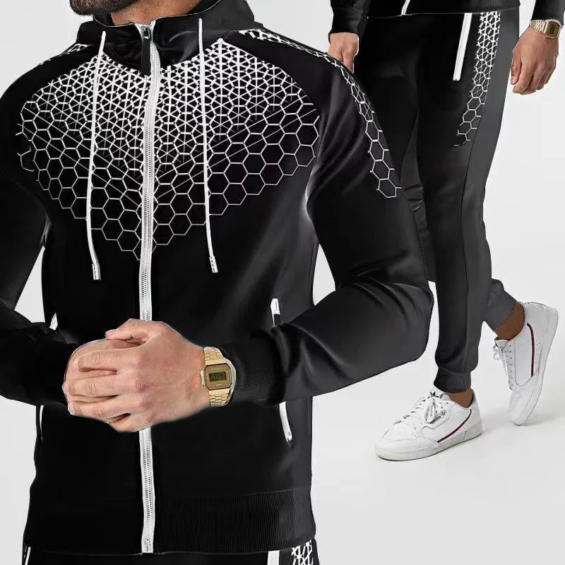 

2021 new trend 3D printing zipper hoodie sweater suit men's fall/winter fashion casual track men