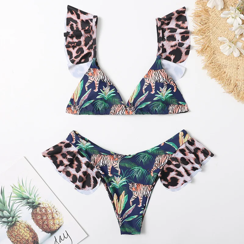 

2021 New Sexy Brazilian Bikini Set for Women High Quality Print Floral Ruffle Swimwear Swimsuit Bathing Suit Biquini Set