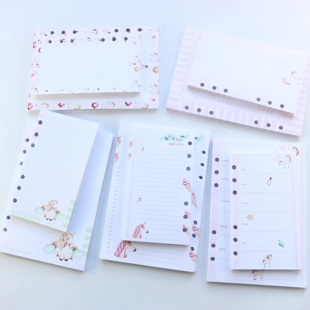 Domikee cute refillable 6 holes student inner paper core for binder notebook stationery:weekly planner line grid blank list,A5A6