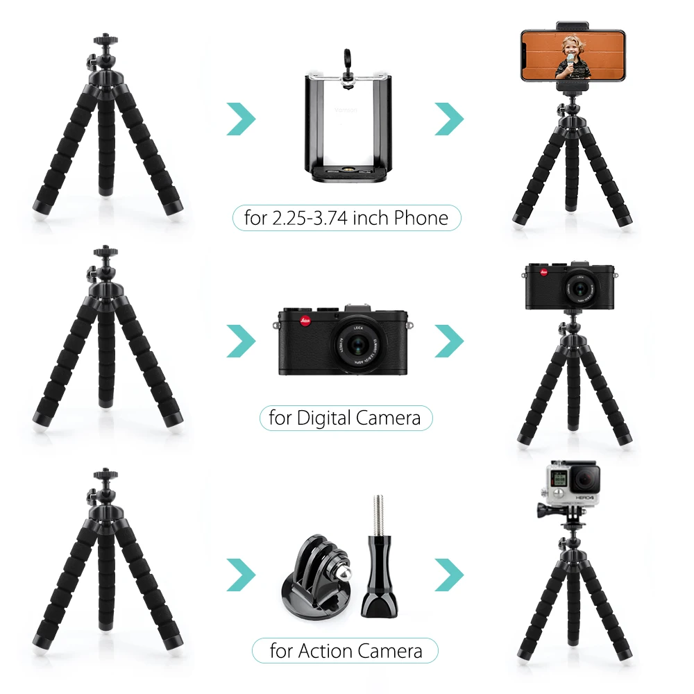 Vamson-Mini trípode Flexible para teléfono inteligente, soporte con clip para GoPro Hero 11, 10, 9, 8, 7, 6, 5, 4, yi, 4k, DJI