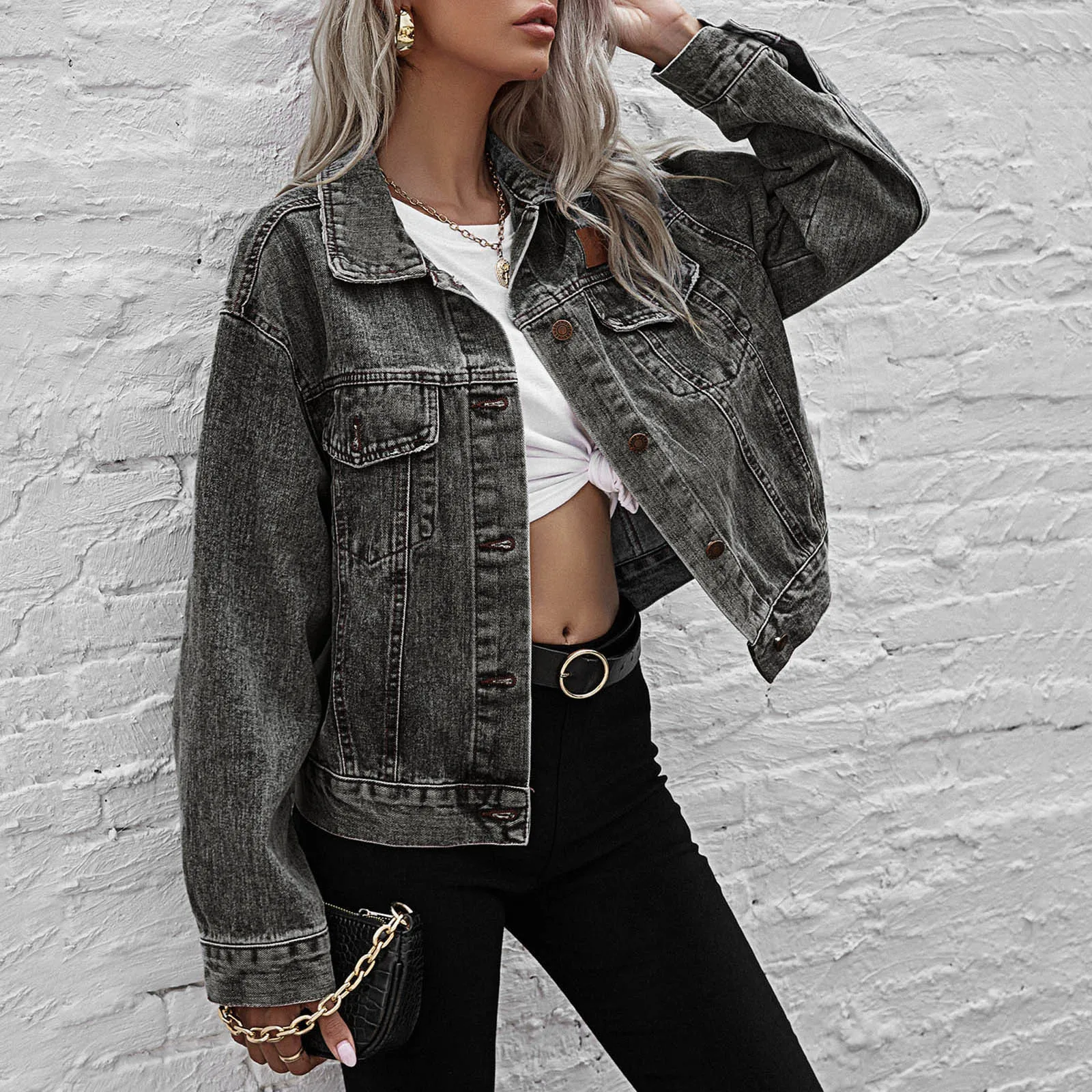 New Jean Jacket Women Clothes Oversized Jeans Denim Coat Korean Coats Autumn 2021 New Jackets for Women Solid Casual Jackets