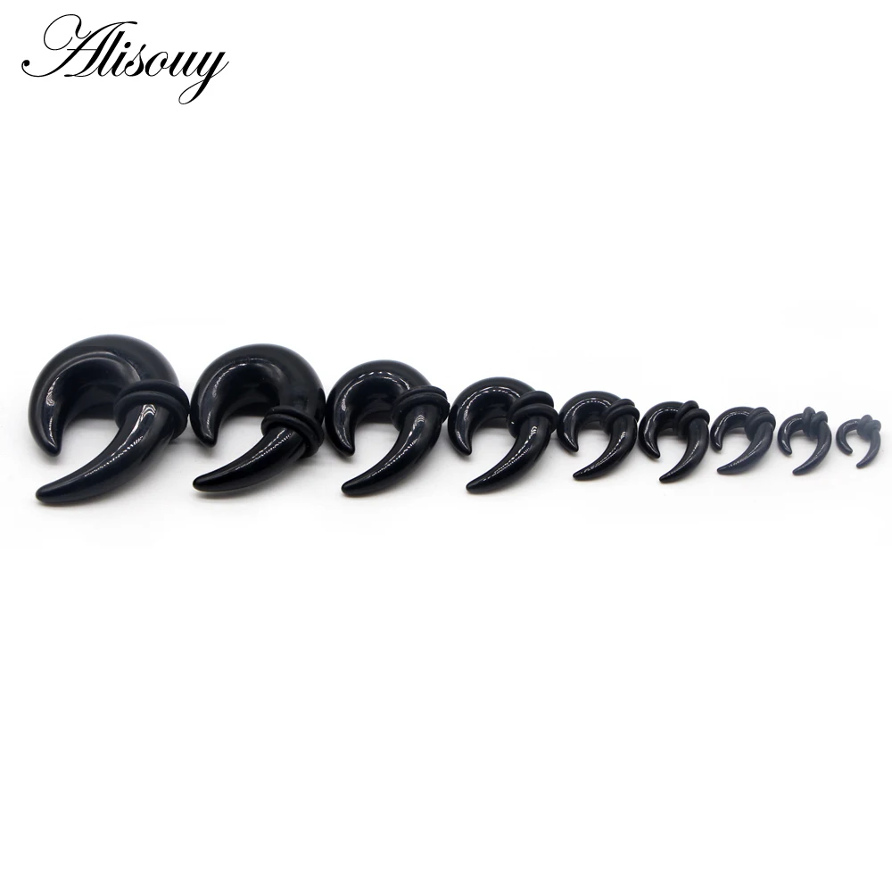 Alisouy 2pcs Acrylic Spiral Horn Ear Gauges Black Ear Taper Stretching Plugs and Tunnel Expanders Body Piercing Jewelry 2mm-14mm