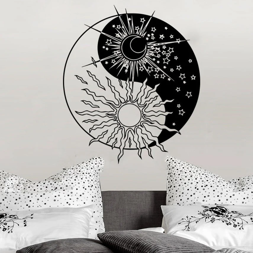 

yin-yang Wall Decal Sun Moon Sunshine Stars Yoga Crescent Dual Ethnic Night Symbol Wall Sticker Vinyl Home Bedroom Decor C825