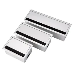Silver Aluminum Alloy Table Desk Rectangle Wire Cable Grommet Hole Cover Outlet Port Socket with Socket Black Brush