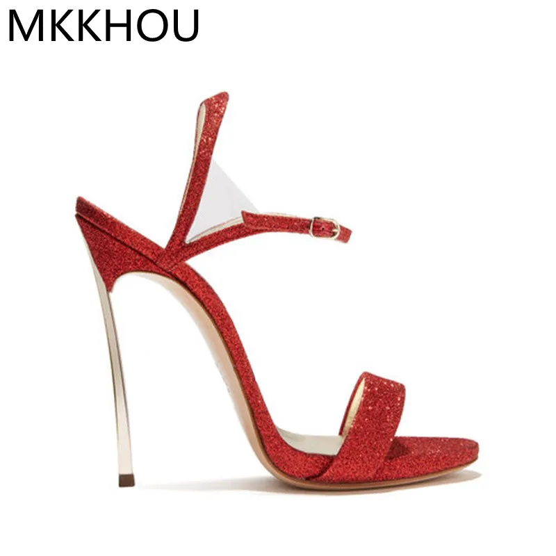 MKKHOU Fashion Sandals Women\'s New Classic Thin Belt High Heel 12cm Gold Heel High Heels Summer Open Shoes Large Size