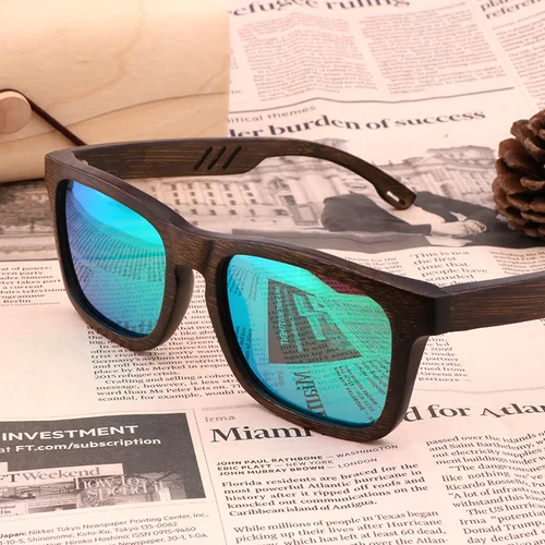 Imagen 2 del producto Gafas de sol polarizadas UV400 para hombre y mujer, lentes de sol Retro de alta calidad hechas a mano, de madera de bambú, 2020