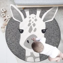 Play Mat Cartoon Animal Baby Mats Newborn Infant Crawling Blanket Cotton Round Floor Carpet Rugs Mat for Kids Room Nursery Decor