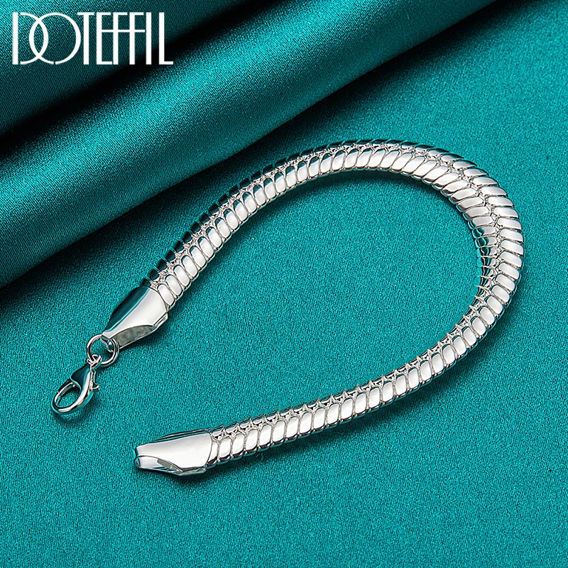 DOTEFFIL 925 Sterling Silver 10mm Side Snake Chain Bracelet For Man Women Wedding Engagement Party Fashion Jewelry