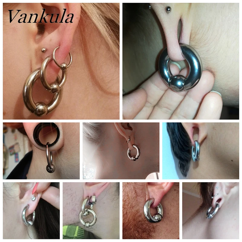 Vankula 2pcs Ear Plug Tunnels 316L Stainless Steel Piercing Captive Hoop Ear Gauges Weights for Flesh Piercing  Body Jewelry