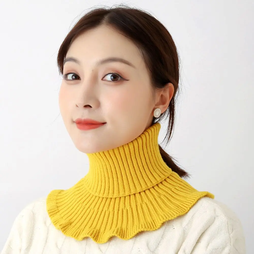 Women Windproof With Wooden Ears Warm Scarf Turtleneck Knitted Fake Collar