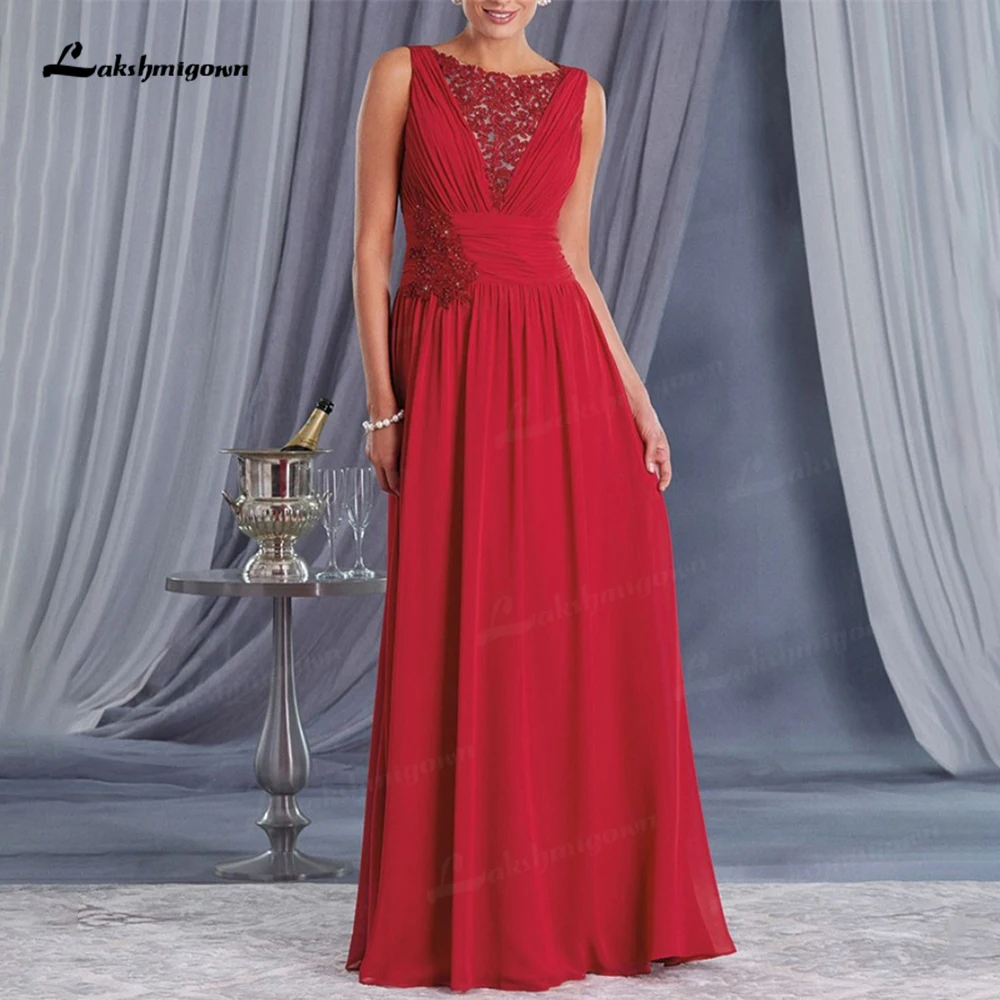 Charming Red Chiffon And Lace Dinner Gown Spaghetti Straps A-line Custom-Made Mother of the Bride Dresses vestido de madrinha