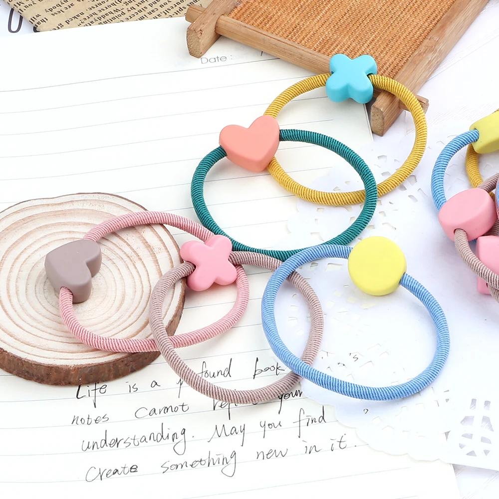 Candy Colors Hair Band Accessories High Elastic Safe Hair Tie Flower Heart Round Pendant Scrunchies Headband Gift For Women Girl