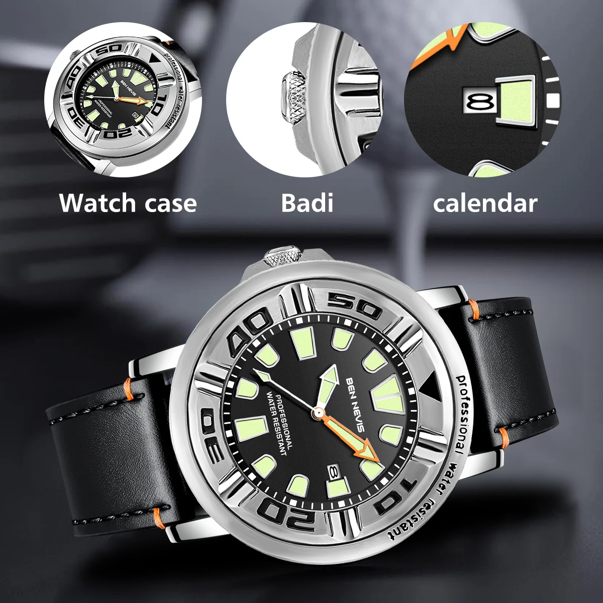 BEN NEVIS Fashion Quartz Watches Big Dial Calendar Display Wirstwatch Man Chronograph 3ATM Waterproof Watch For Men часы мужские