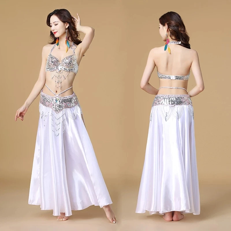 New Belly Dance Costume Indian Dance 3pcs Set Bra Belt Skirt Sexy Dancing Women Indian Dance Clothes Bellydance Wear 8 Colors