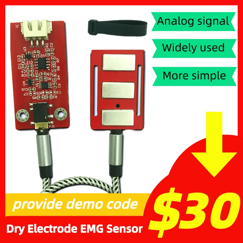 Sensor muscular elétrico, eletrodo seco, sensor EMG, módulo de aquisição de sinal analógico, dispositivo disponível, fornecer código de demonstração