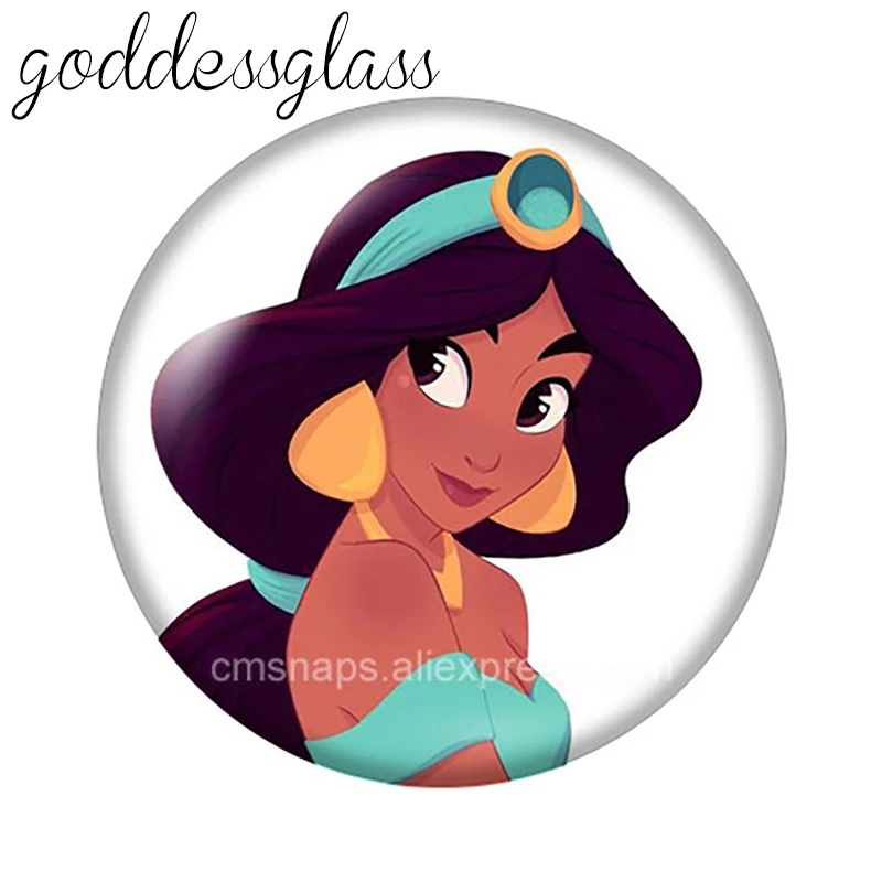 Aladdin and the magic lamp Princess jasmine 10pcs Round photo glass 18mm snap buttons for 18mm snap bracelets jewelry wholesale