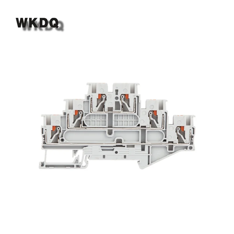 10Pcs PT2.5-3L Push-in Triple 3 Level 6 Conductor Feed Through Plug Wire Electrical Connector Din Rail Terminal Block PT 2.5-3L