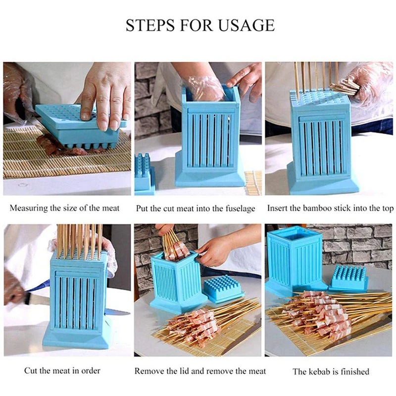 New BBQ Skewer Meat Maker Meat Skewer Tool 49 Holes Kebab Making Box BBQ Grill Food Beef Meat Slicer Kebab Brochette Maker