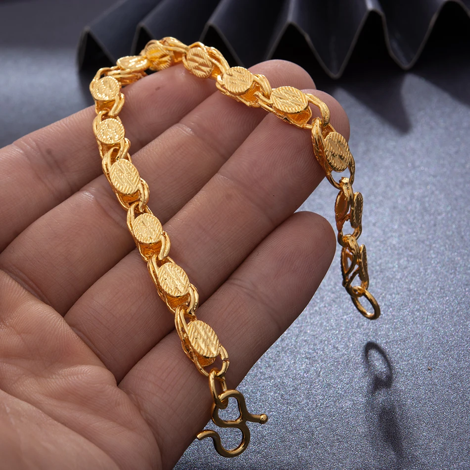 

20CM Trendy Gold Color Men Bracelet Couple Middle East Dubai Hip Hop Bracelet For Man Women