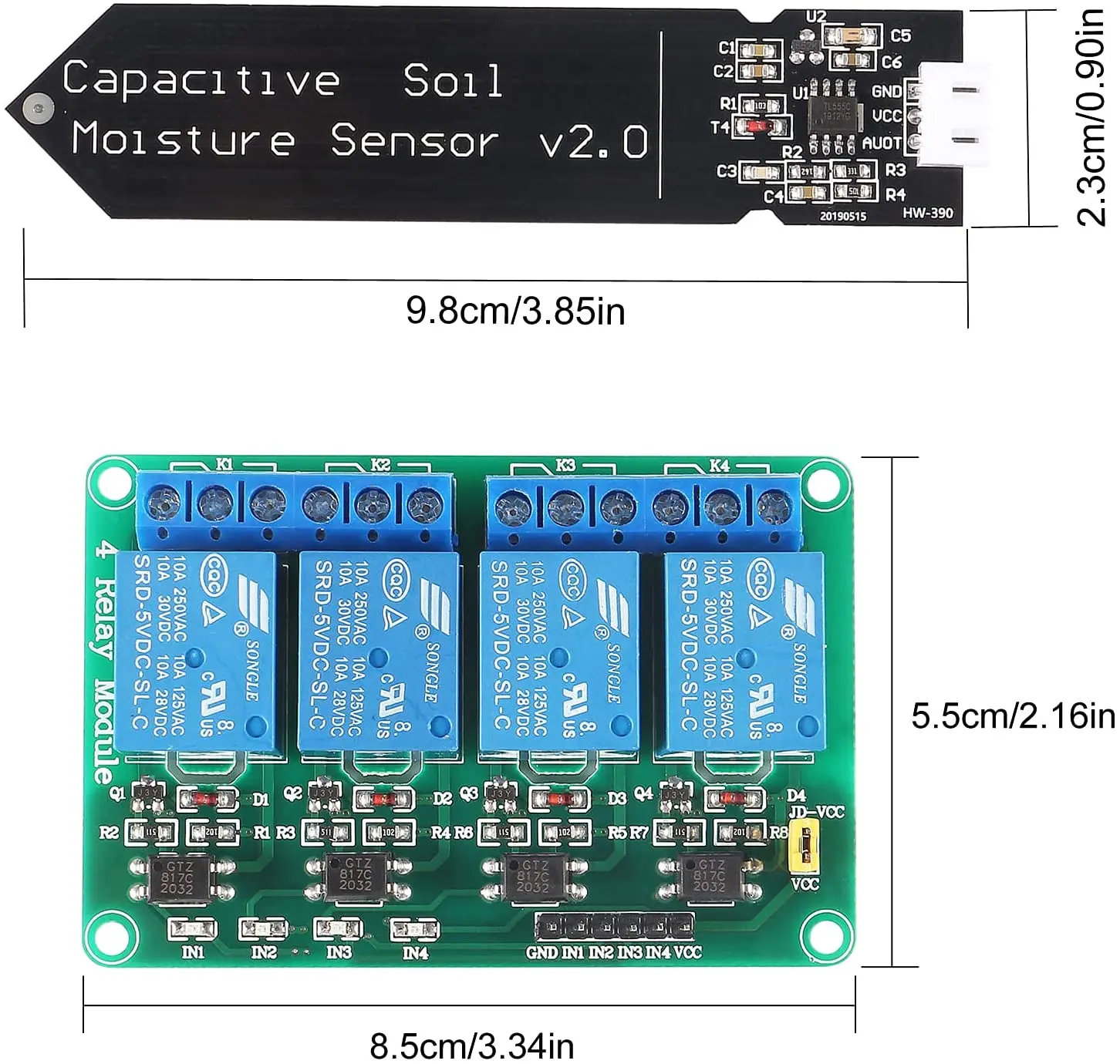 Moisture Detection Garden Watering 4*Capacitive Soil Moisture Sensor 4Channel 5V Relay Module+4*Water Pump+4M Tubing for Arduino