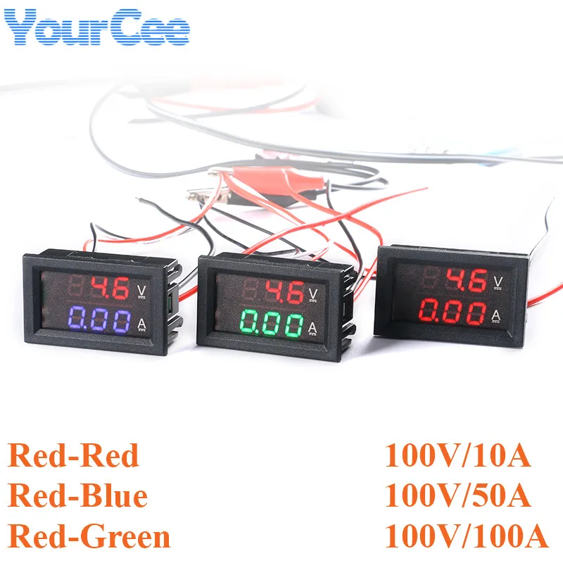 Miniaturowy cyfrowy woltomierz amperomierz z wyświetlaczem LED 0,28 cala, miernik napięcia i prądu, tester DC 100V/10A 100V/50A 100V/100A, czerwony niebieski zielony