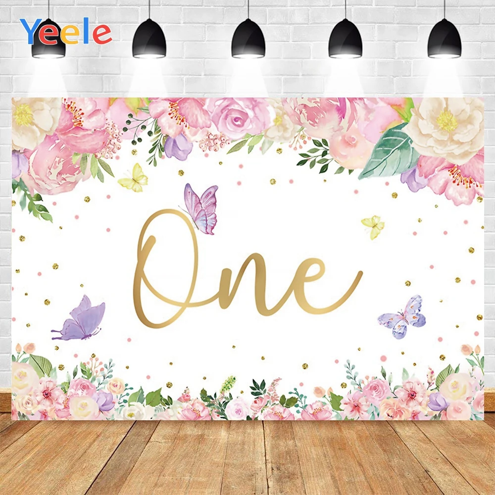 

Yeele Baby Birthday Colourful Flowers Butterfly Spots Background Photophone Photography Backdrop for Decoration Customized Size