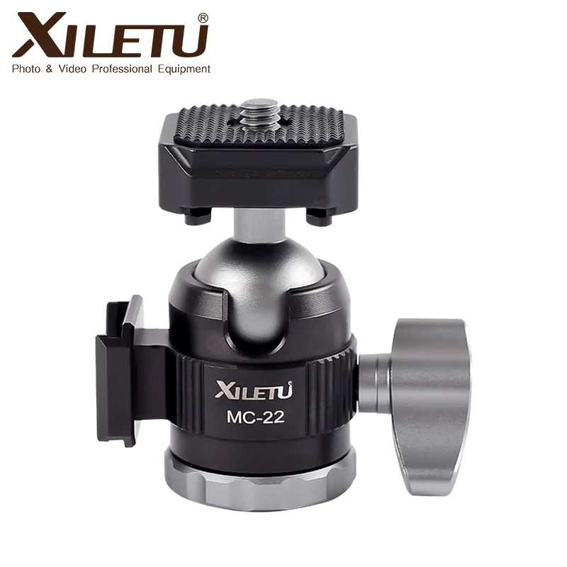 MC-22Aluminum  Mini Ball Head w 1/4'' Screw and Cold Shoe Adapter for Phone Tripod LED Video Light Monitor Swivel on DSLR Camera