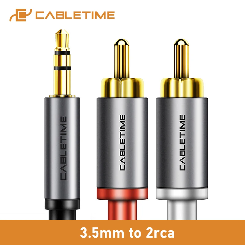 CABLETIME AUX 3,5 mm Jack do 2 RCA Kabel audio M/M 3,5 RCA AUX Stereo do słuchawek do wzmacniaczy DJ Audio Theater DVD C106