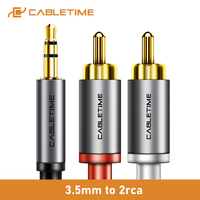 CABLETIME AUX 3.5mm Jack to 2 RCA Audio Cable M/M 3.5 RCA AUX Earphone Stereo Cable for DJ Amplifiers Audio Theater DVD C106