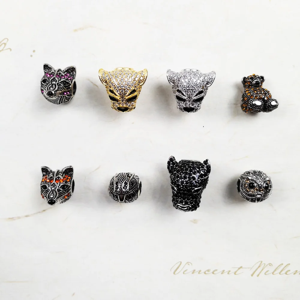DIY Beads Fox Bear Tiger Panther Charm 5mm Hole,Fashion Silver Jewelry Trendy Gift For Women Men Fit Bracelets Necklace Choker
