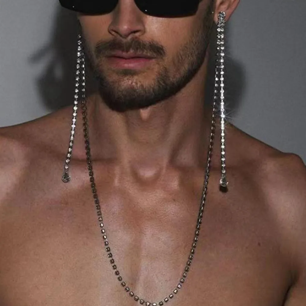 

Novelly Rhinestone Long Tassel Pendant Hanging Drop Earrings for Women Man Luxury Crystal Symmetry Long Dangle Earrings Jewelry