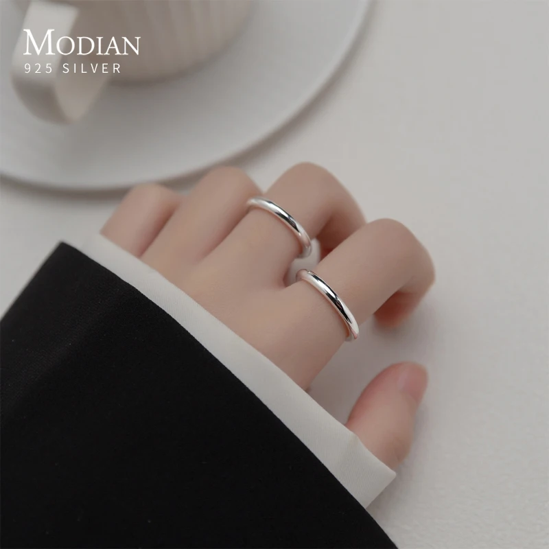 MODIAN Minimalism Simple Real 925 Sterling Silver Circle Exquisite Finger Rings For Women Stackable Fine Wedding Jewelry Gifts