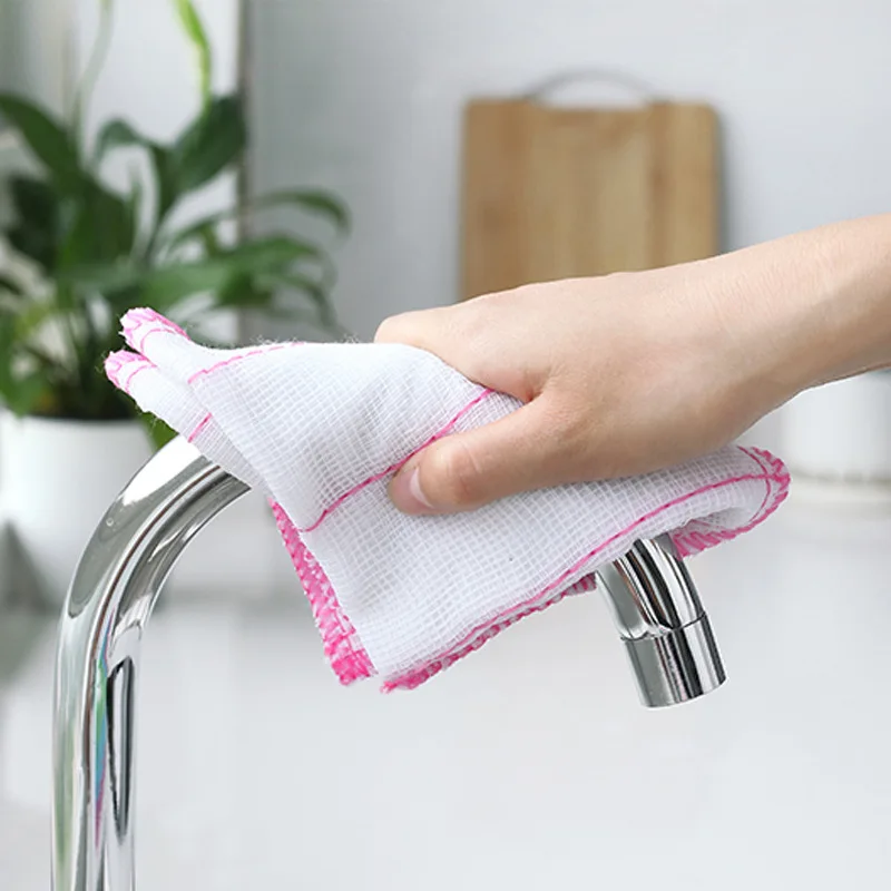 10pcs Household Non-oily Cotton Yarn Dish Cloth Absorbent Thickened Rag Wood Fiber Cleaning Cloth Kitchen Supplies 28*28cm