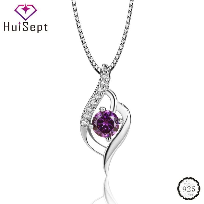 

HuiSept Fashion 925 Silver Jewelry Necklace with Zircon Gemstone Pendant Accessories for Women Wedding Party Gifts Wholesale